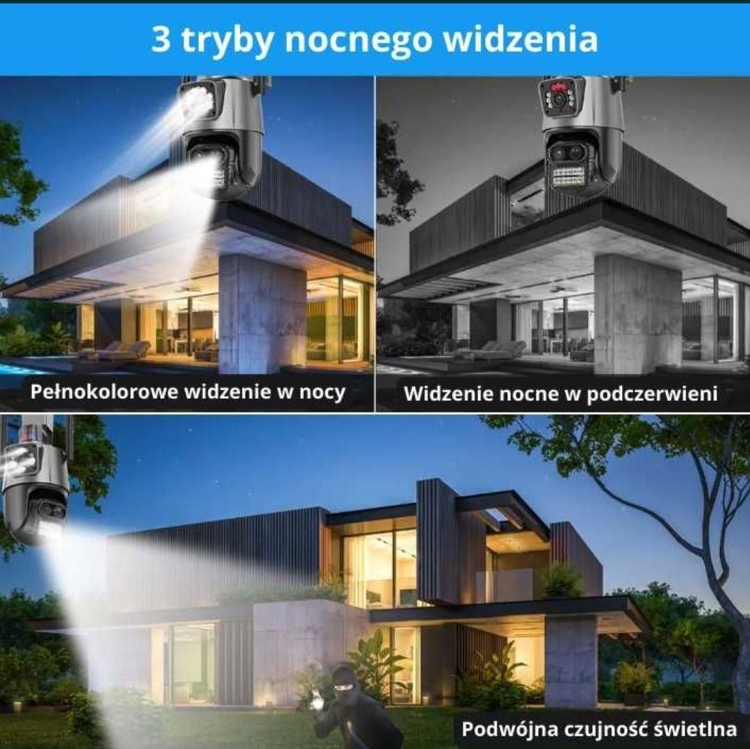 Kamera obrotowa zewnętrzna 3 obiektywy! 9MP Monitoring Alarm Okazja!