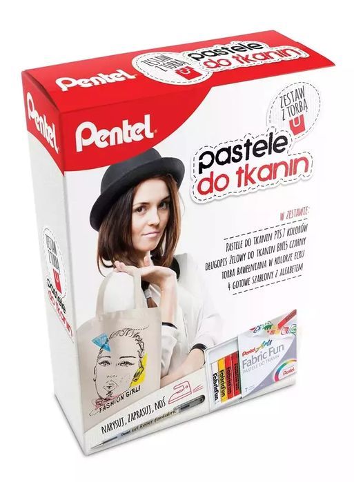 Kredki Pastele do tkanin 7 kol. z torbą PENTEL. Pentel