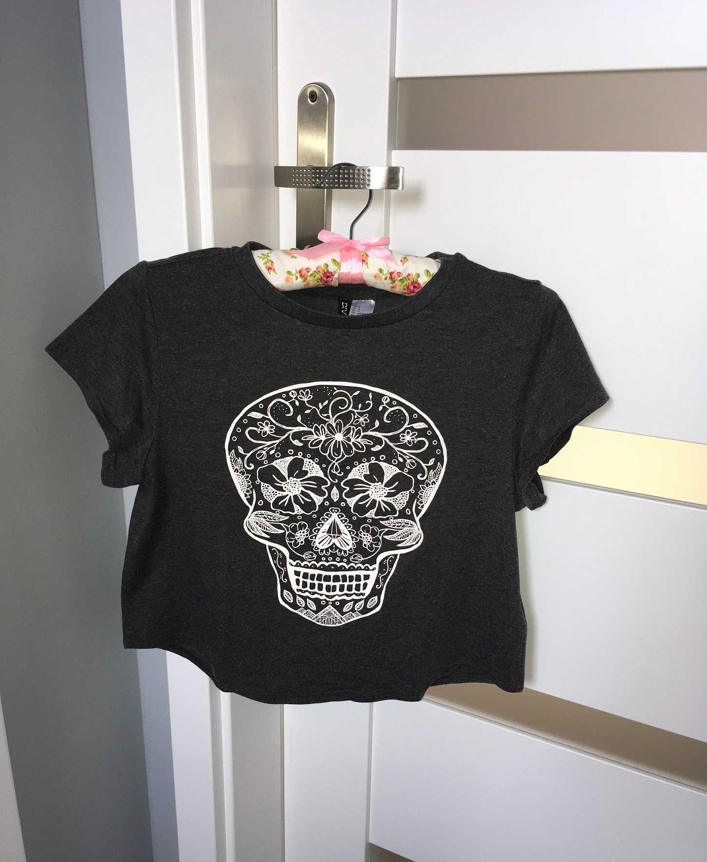 Krótka koszulka crop top meksykańska czaszka H&M
