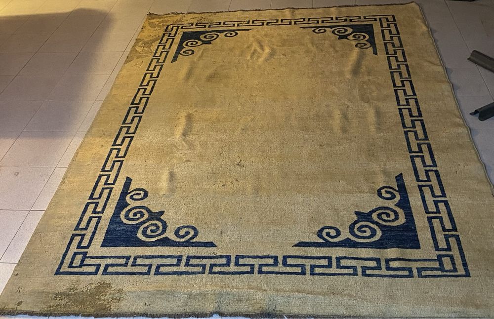 Tapete Persa, feito à mão, amarelo/dourado e azul marinho