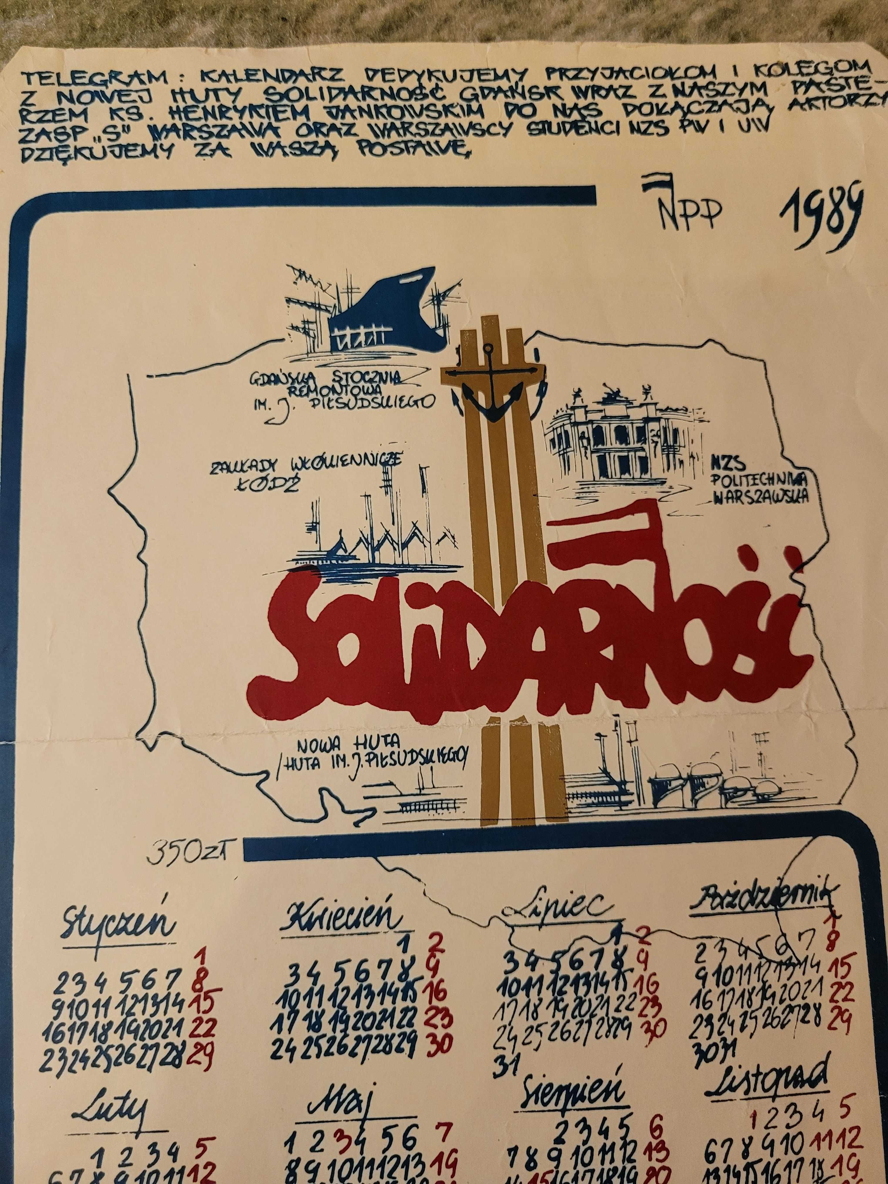 Kalendarz " Solidarność"  z 1989r.