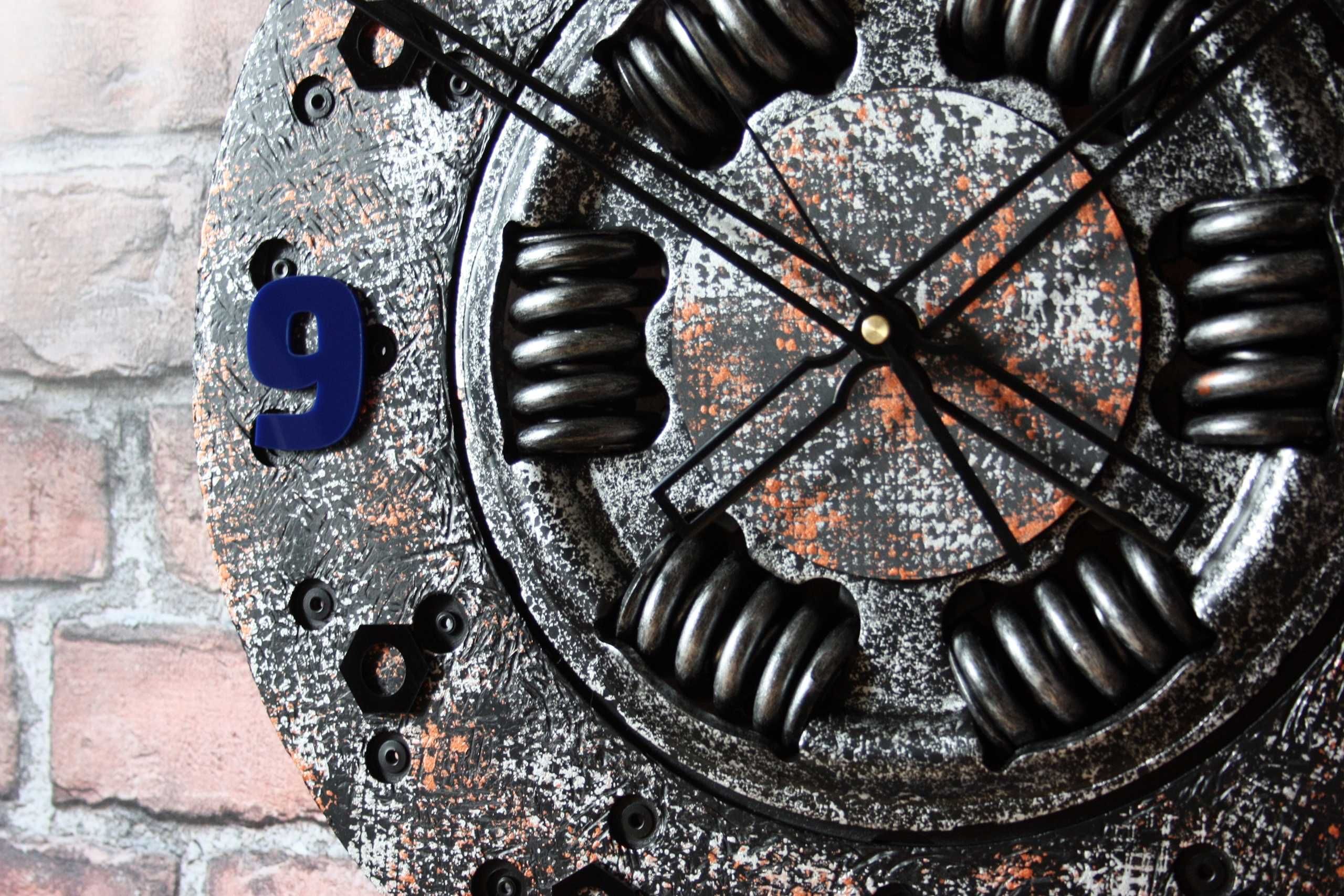 Duży zegar tarcza sprzęgła scrap metal art 43cm loft