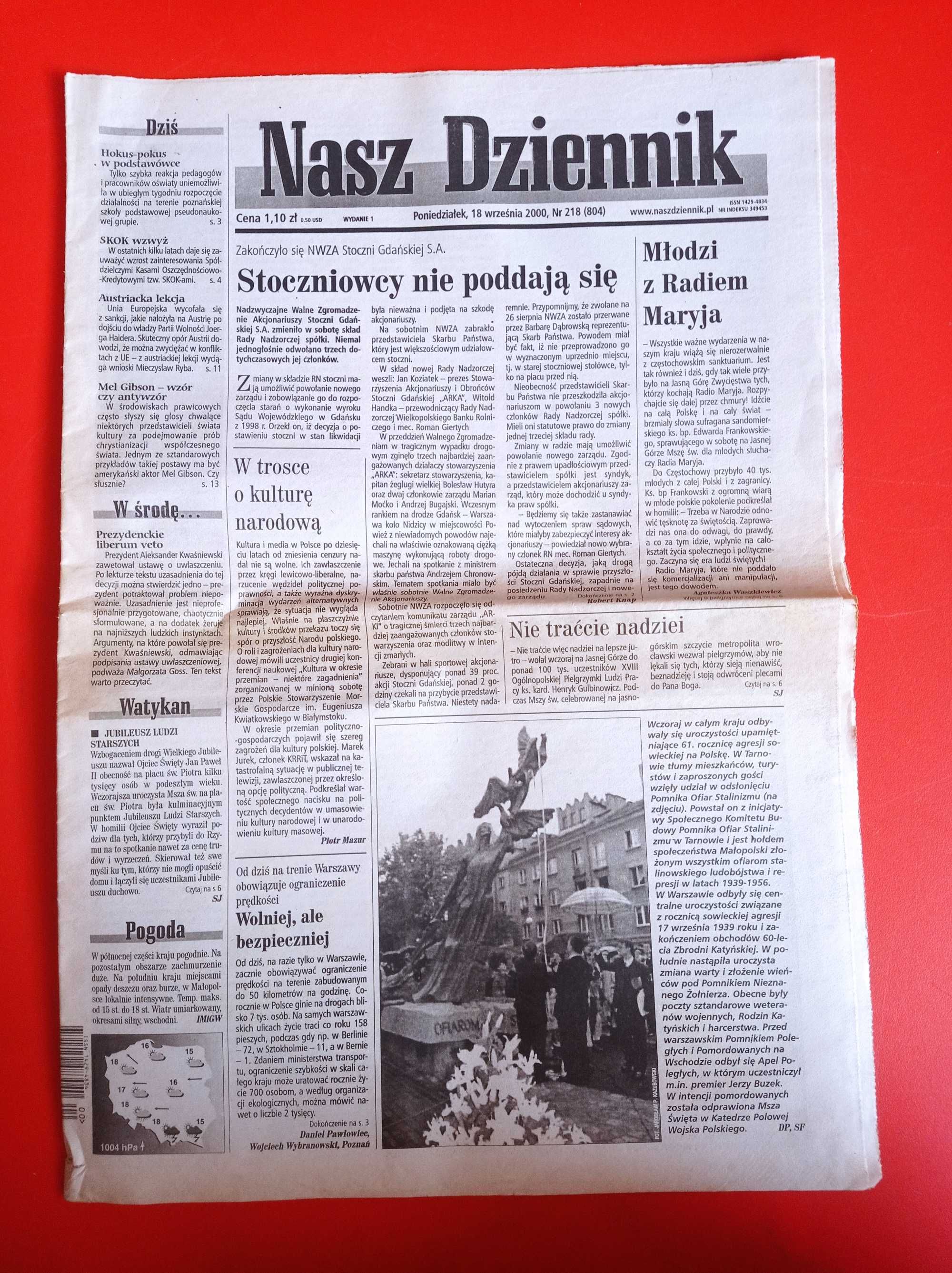 Nasz Dziennik, nr 218/2000, 18 września 2000