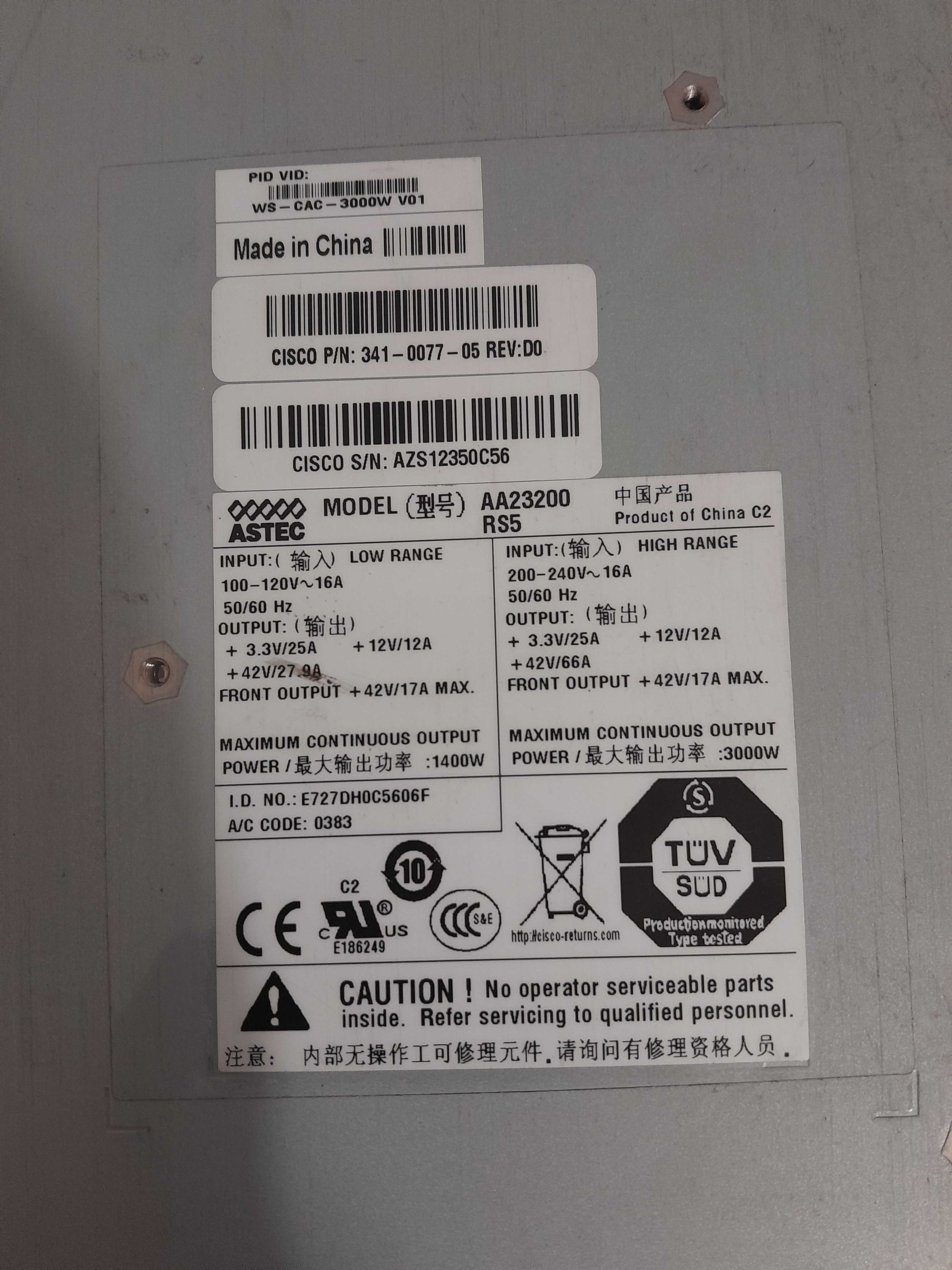 Zasilacz 42V 66A 3000W 3kW ASTEC AA23200 CISCO