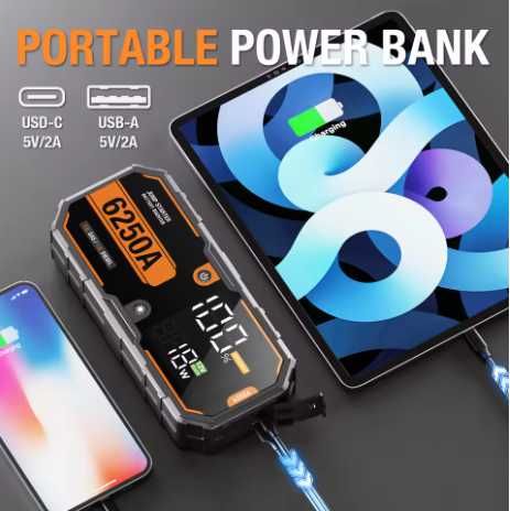 Booster rozruchowy 6250A 33000mAh. Profesjonalny.
