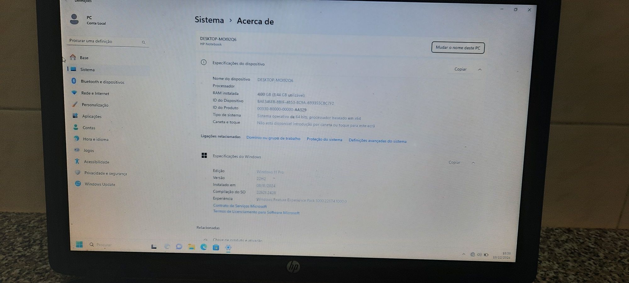 Portátil hp windows 11