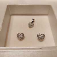 Komplet srebrnej biżuterii z cyrkoniami w kształcie serca Apart