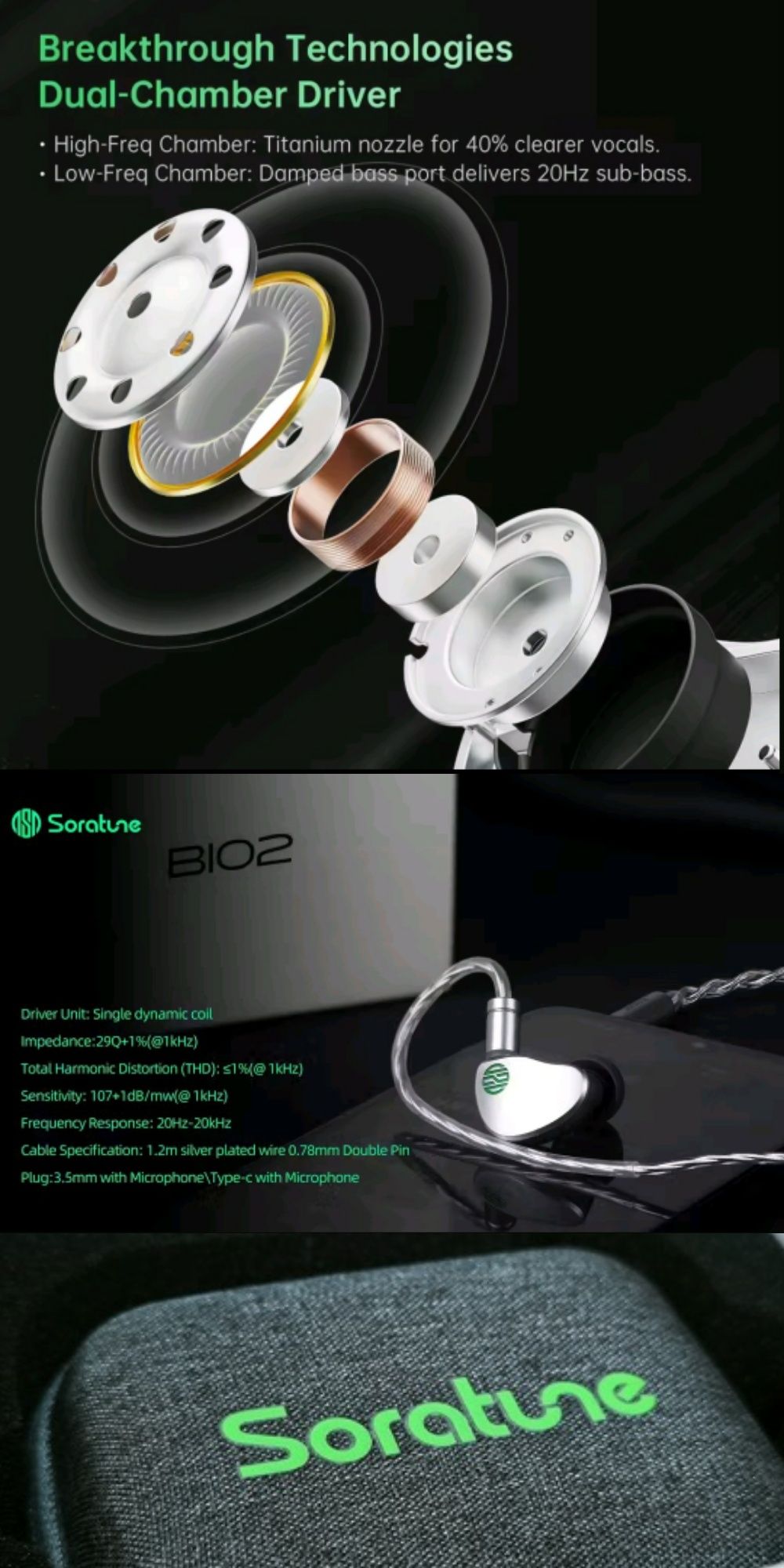 Новинка! HI-FI Навушники Soratune BL02 з DSP + кабель OCC XINHS M99