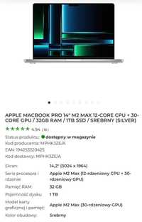 Macbook pro 14” M2 Max 12-core CPU/ 30-core GPU/ 32gb RAM/ 1tb SSD