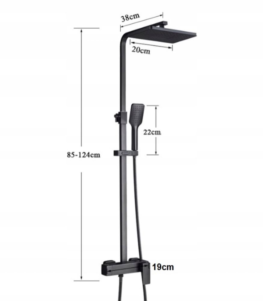 Bateria łazienkowa, prysznicowa, wannowa, ścienna, czarna