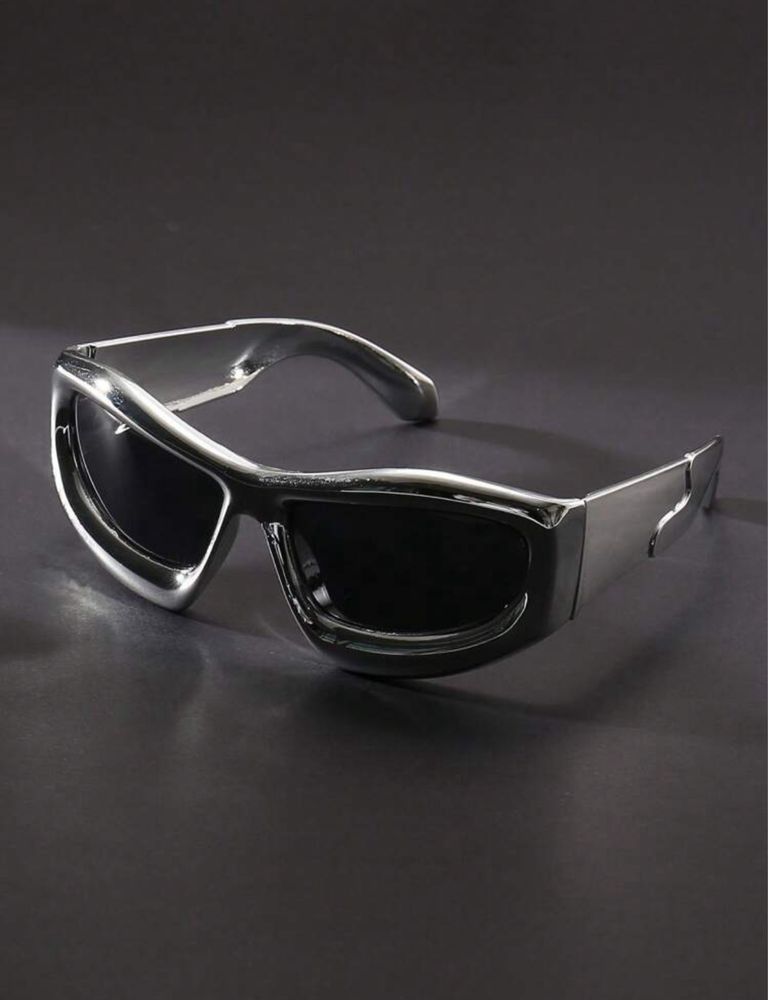 Nowe modne srebrne uniseks prostokątne okulary przeciwsłoneczne y2k