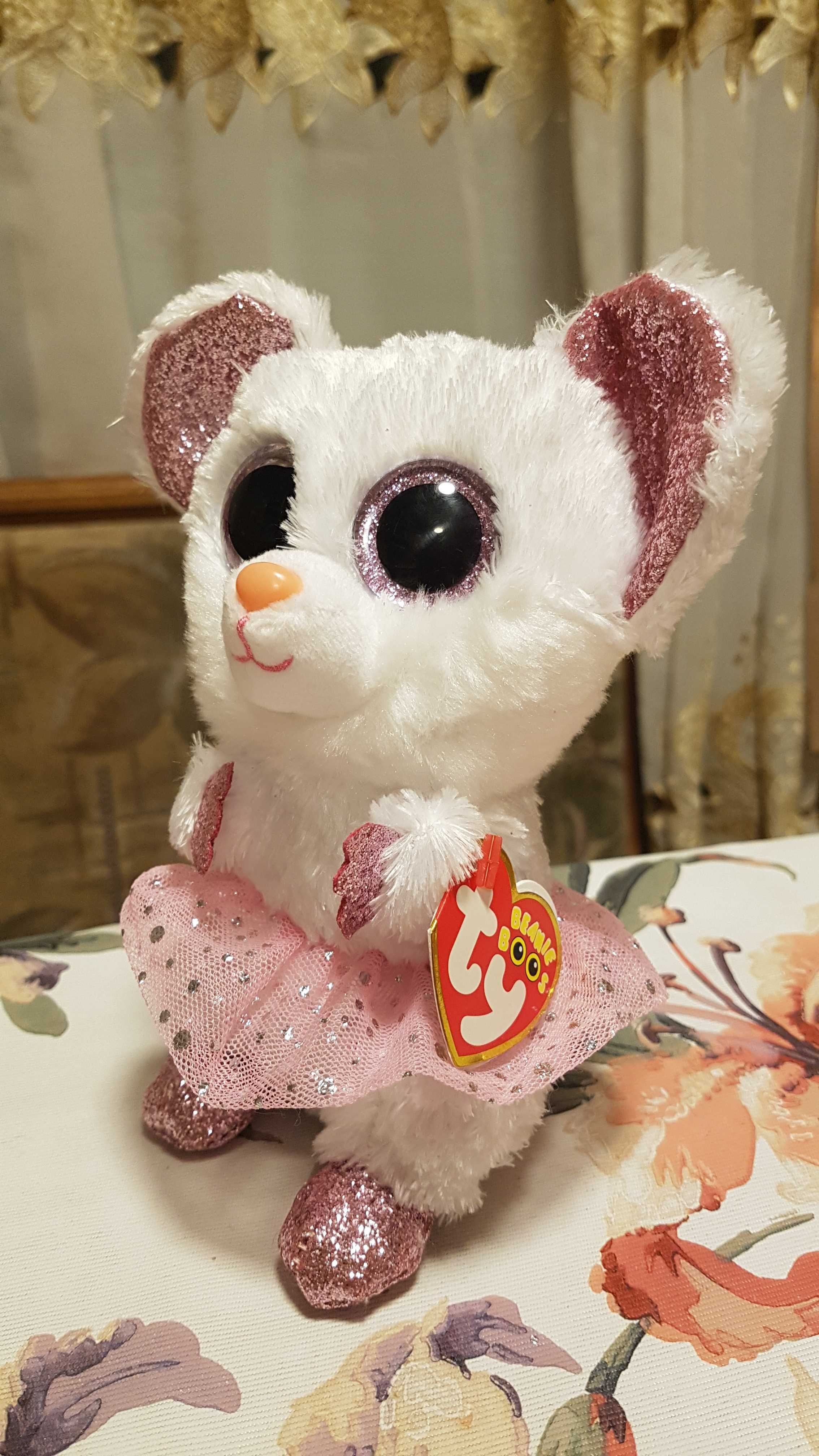 TY Beanie Boos глазастик белая мышка балерина NINA 15 см