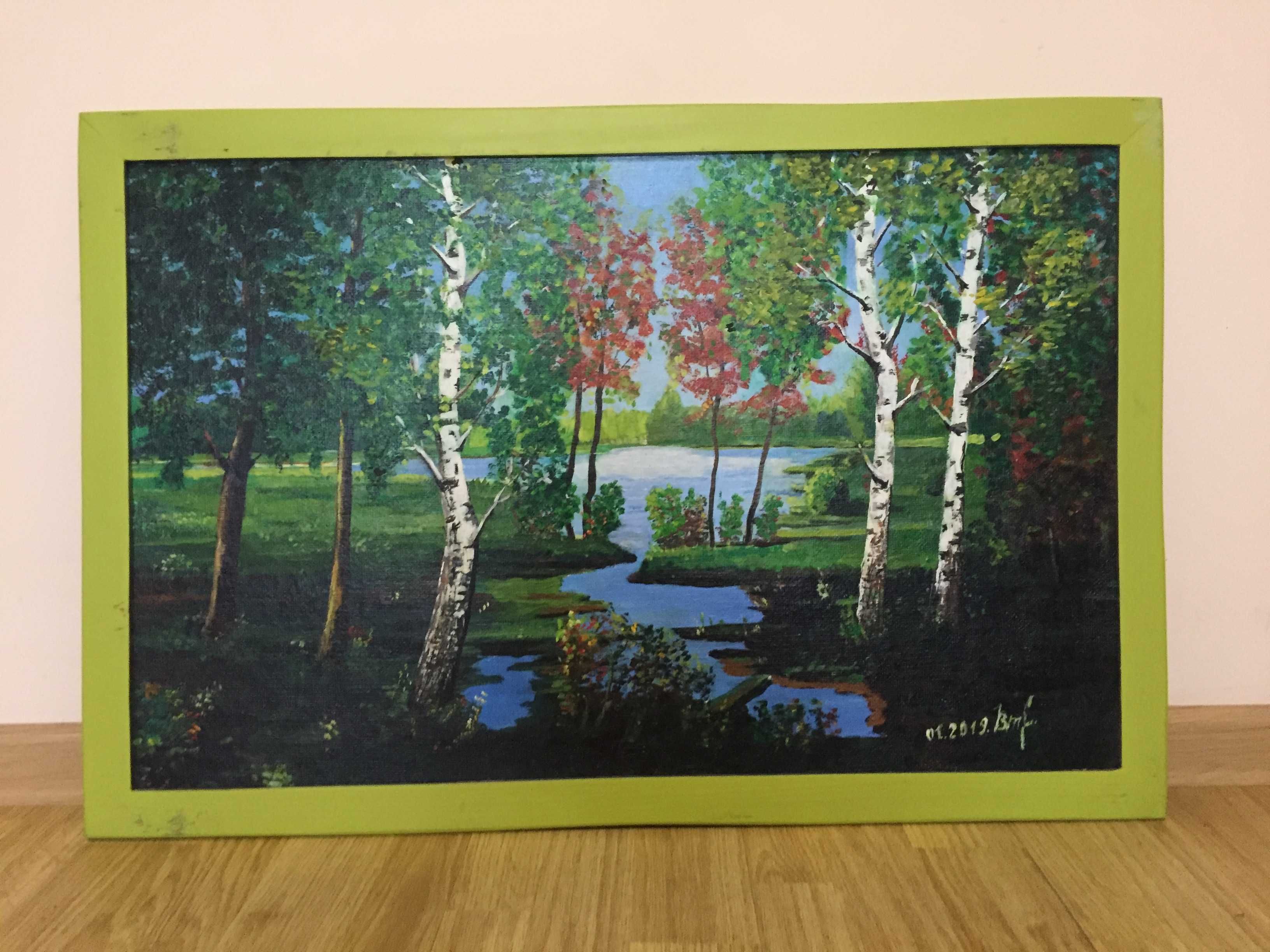 Березовий ліс, картина акрилом, ручна робота, 79,5x53