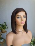Peruka z włosów naturalnych long bob Anna ciemny brąz