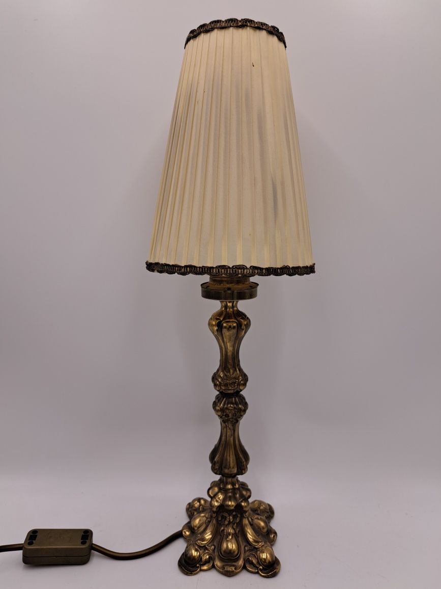 Lampka nocna stołowa mosiężna z abażurem