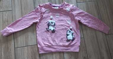 Różowa bluza pingwinki 116 Poco Piano bio bawełna organiczna