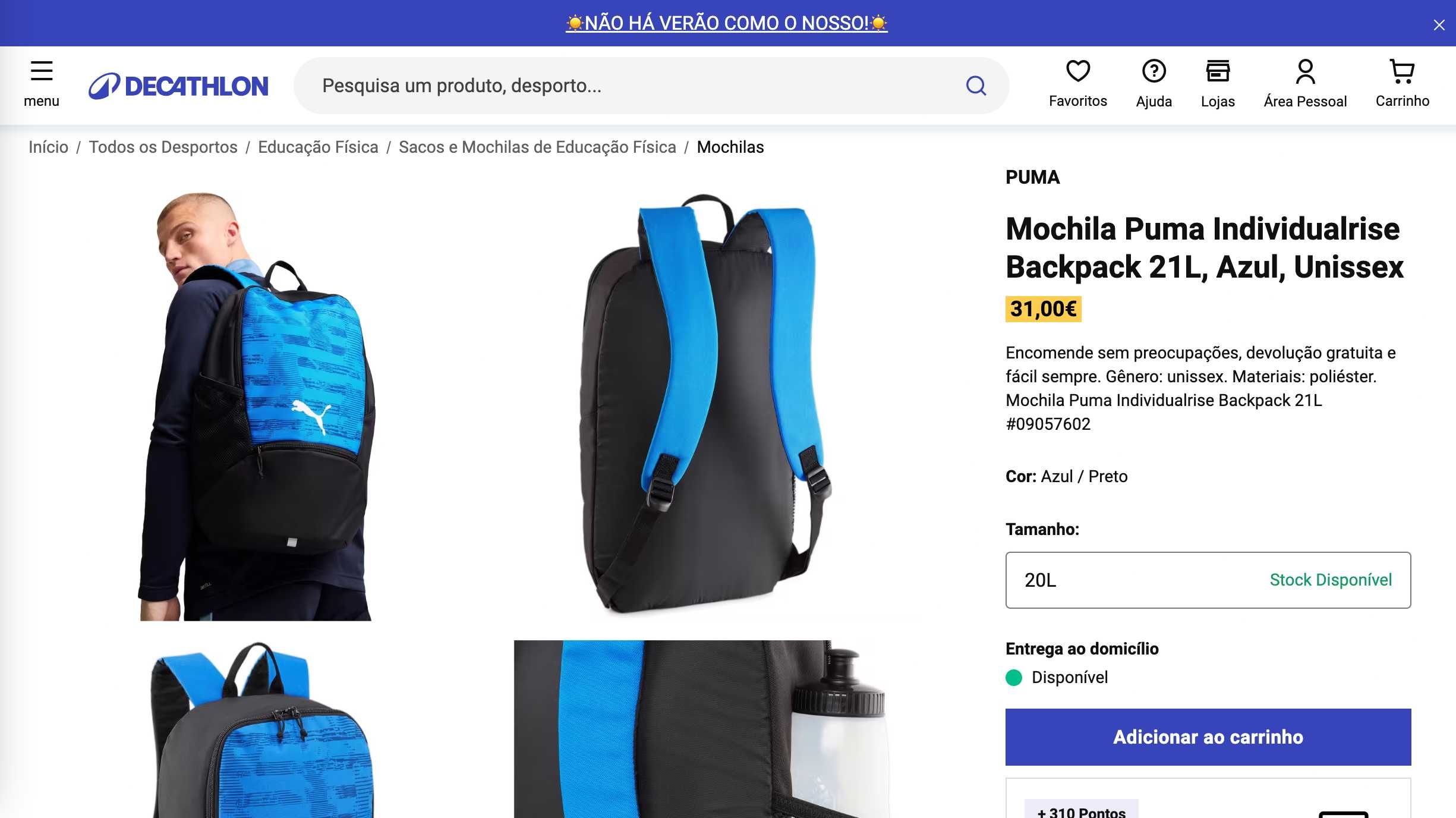 Puma Mochilla Desporto NOVO (20L)