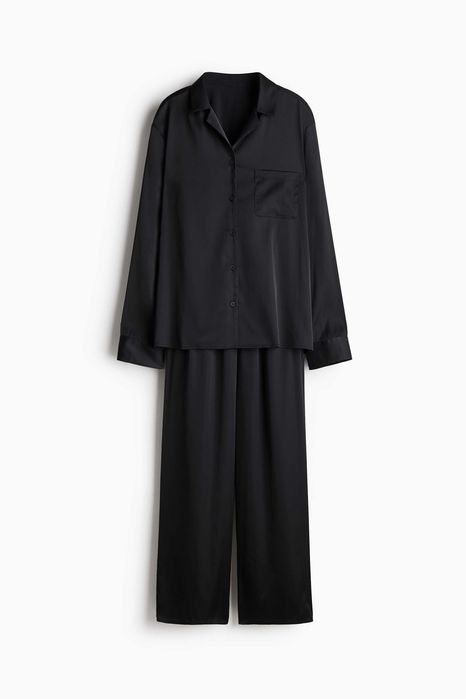 Piżama Bluzka koszulowa ze spodniami L nowa kolekcja czarna PROMOCJA