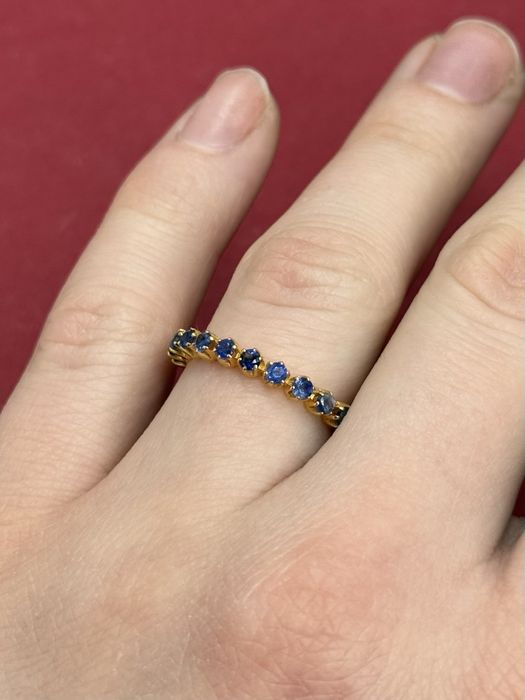 Каблучка доріжка з сапфірами 0.80ct золото кольцо дорожка сапфир