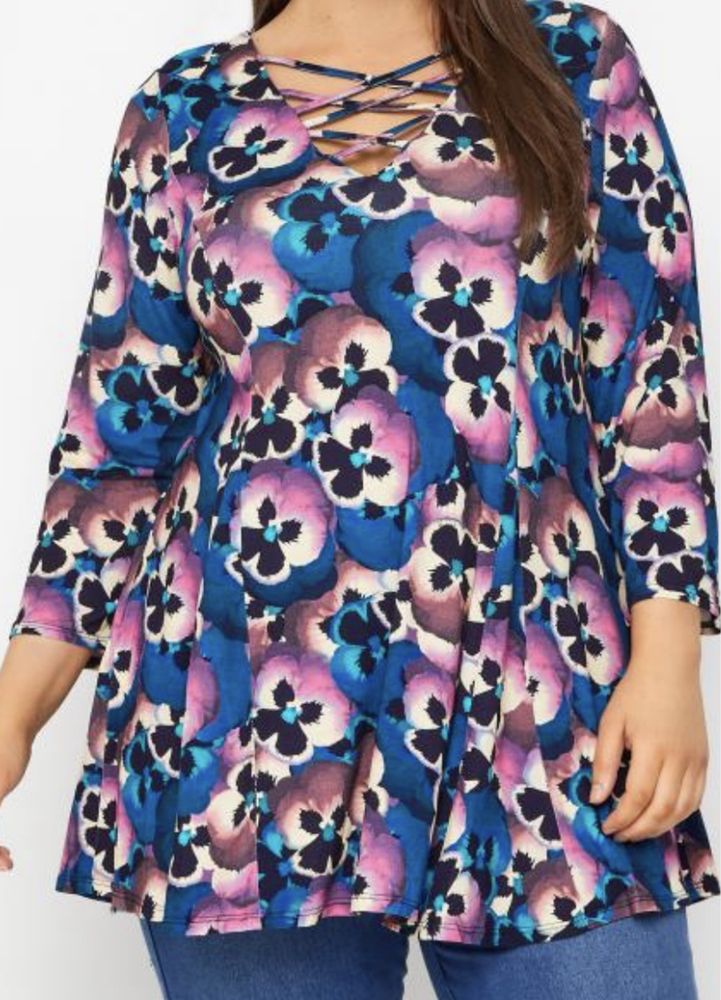 Wiosenna tunika bratki plus size Avenue r 42 Nowa