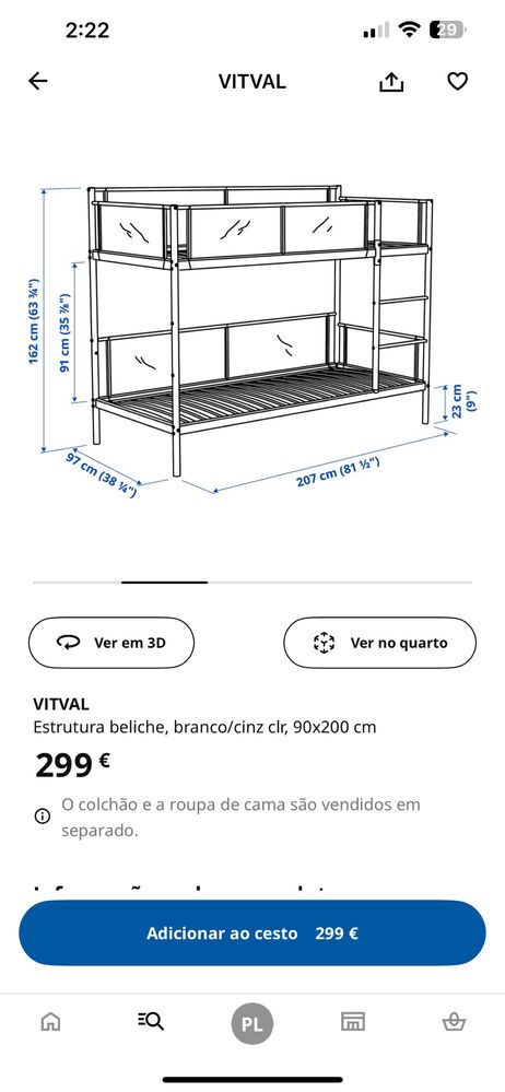 Cama para 2 pessoa ou crianca de Ikea