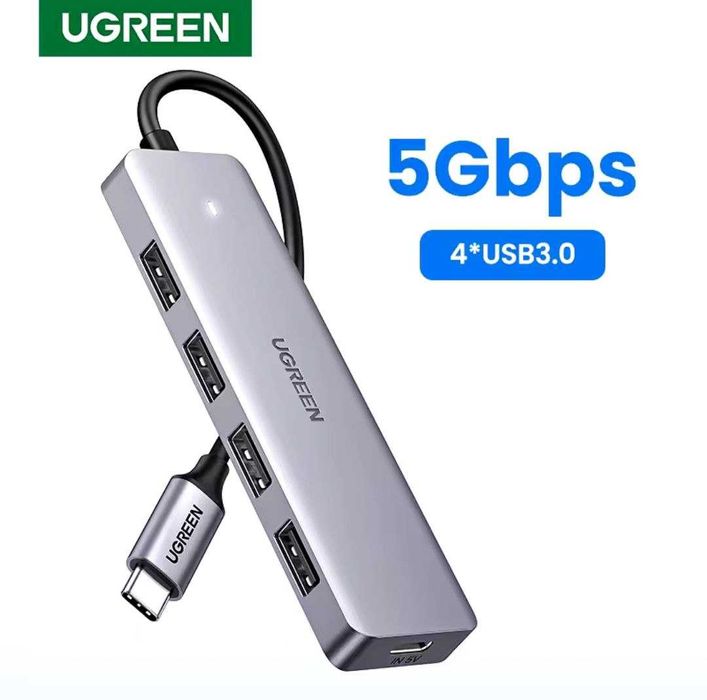 Концентратор UGREEN CM219 - 15cm Hub Type-C to 4xUSB 3.0 з живленням