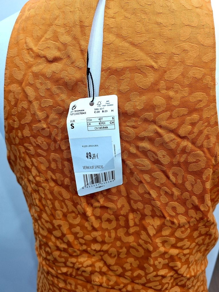 Sukienka elegancka midi wiskoza 100% viscose pomarańczowa na przyjęcie