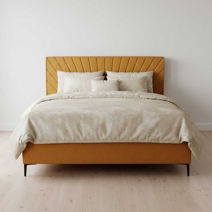 Łóżko tapicerowane na nóżkach z pojemnikiem na pościel 180x200