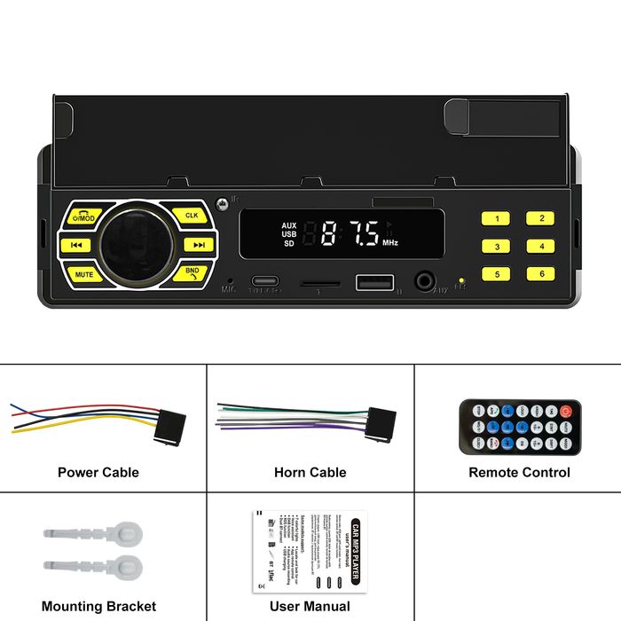 Rádio 1din MP3 Bluetooth FM SD AUX FM com base para telemóvel NOVO