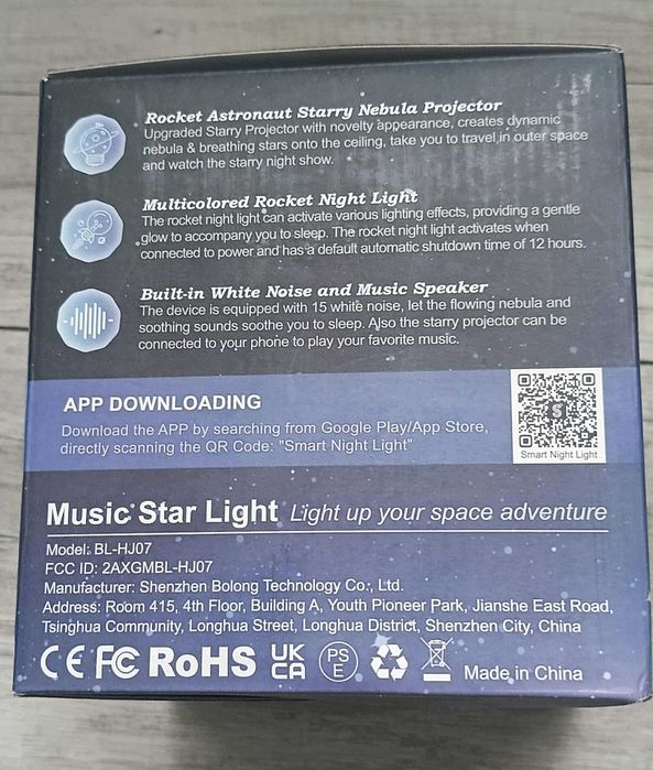 Projektor gwiazd LED 8 kolorów timer regulacja jasności głośnik