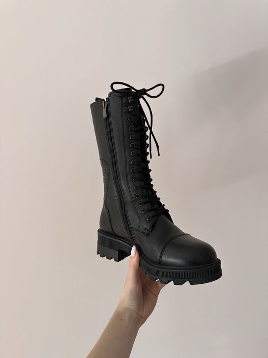 Ботфорти берці чорні на шнурівці натуральна шкіра утеплені зимові 36 р