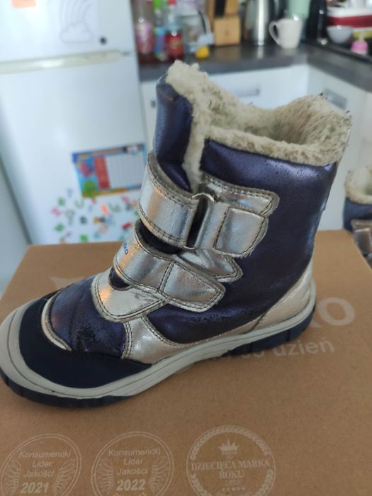 Buty zimowe dziecięce, ocieplane wysokie na rzepy Wojtyłko Roz. 27