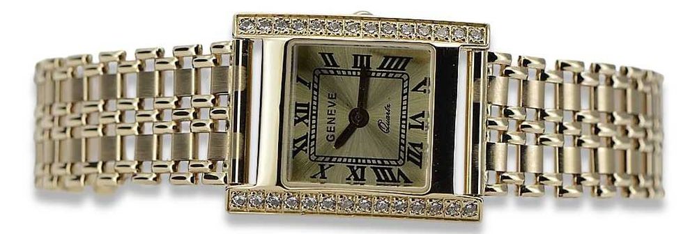 Złoty zegarek damski 14k 585 włoski Geneve lw035ydgb&lwb001y