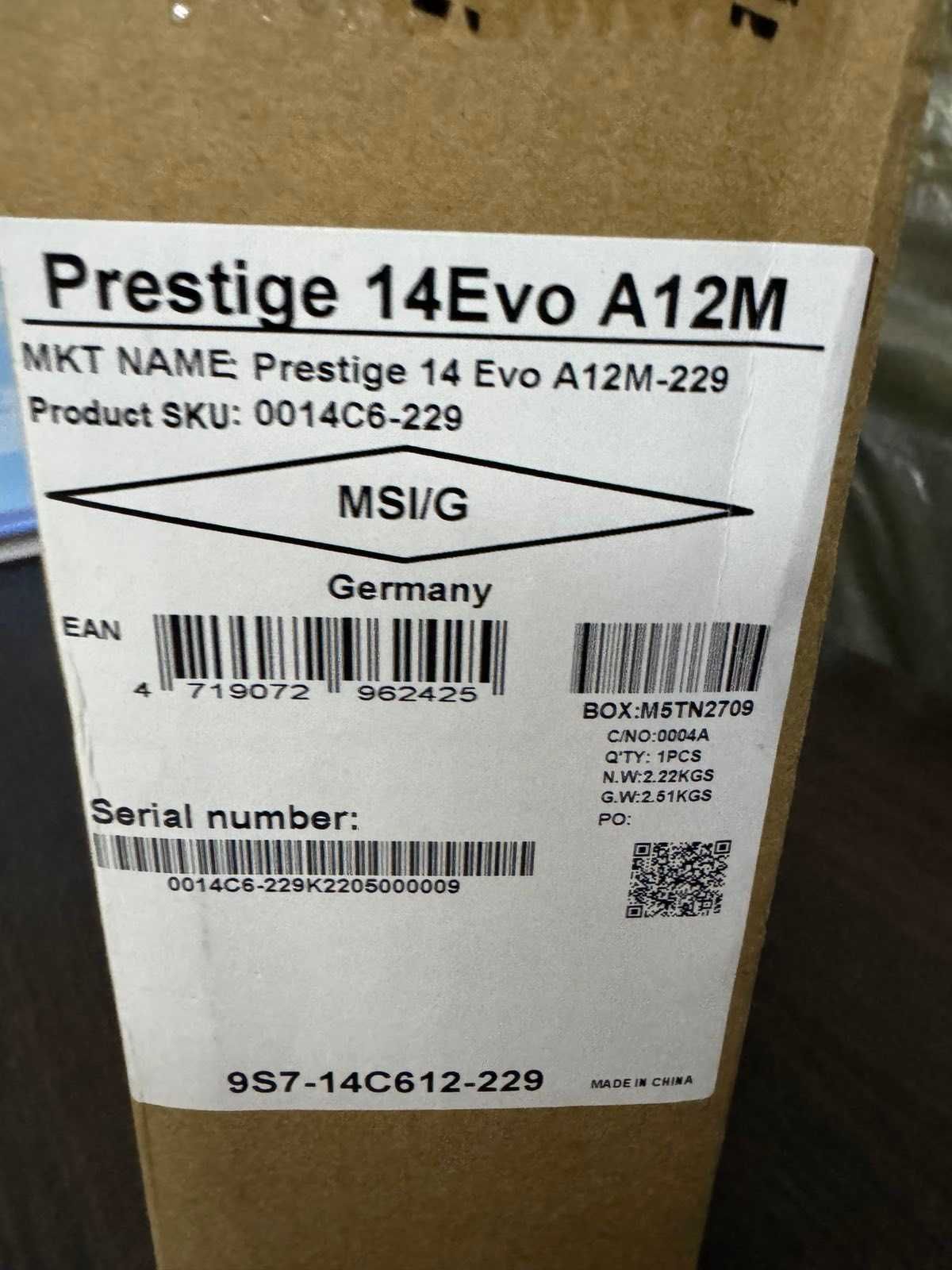 MSI Prestige 14 Evo A12M-229 14” Intel Core i5-1240P 16/512 GB Ноутбук