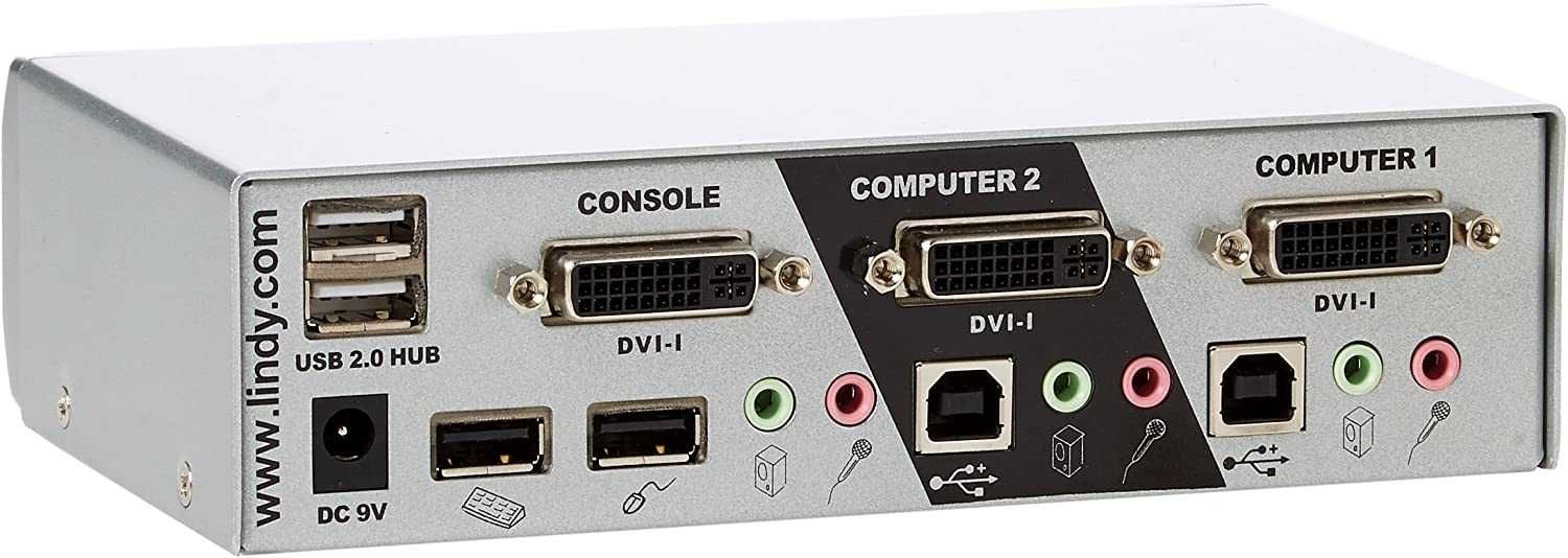 Lindy 39338 2-portowy Przełącznik DVI-I KVM USB 2.0 Dual Link