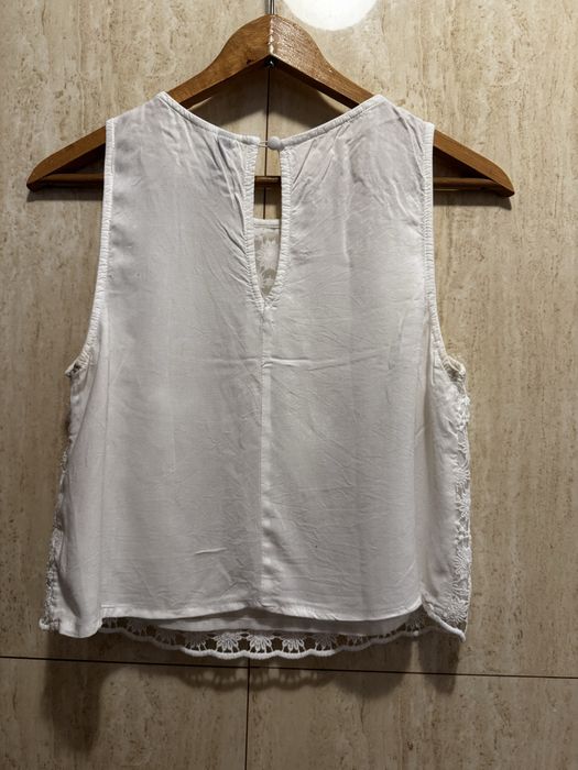 Biała bluzka elegancka ażurowa top kwiaty haftowane boho hippie XS