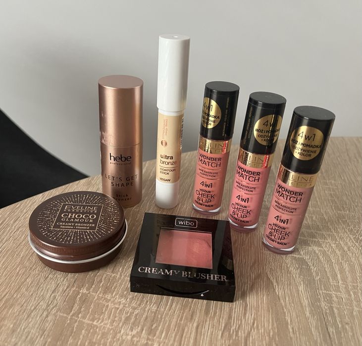 Zestaw mokre konturowanie Hebe Eveline Wibo róż bronzer choco glamour