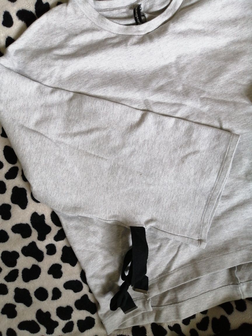 STRADIVARIUS szara bluza szersze rękawy z kokardkami OVERSIZE _ Nowa