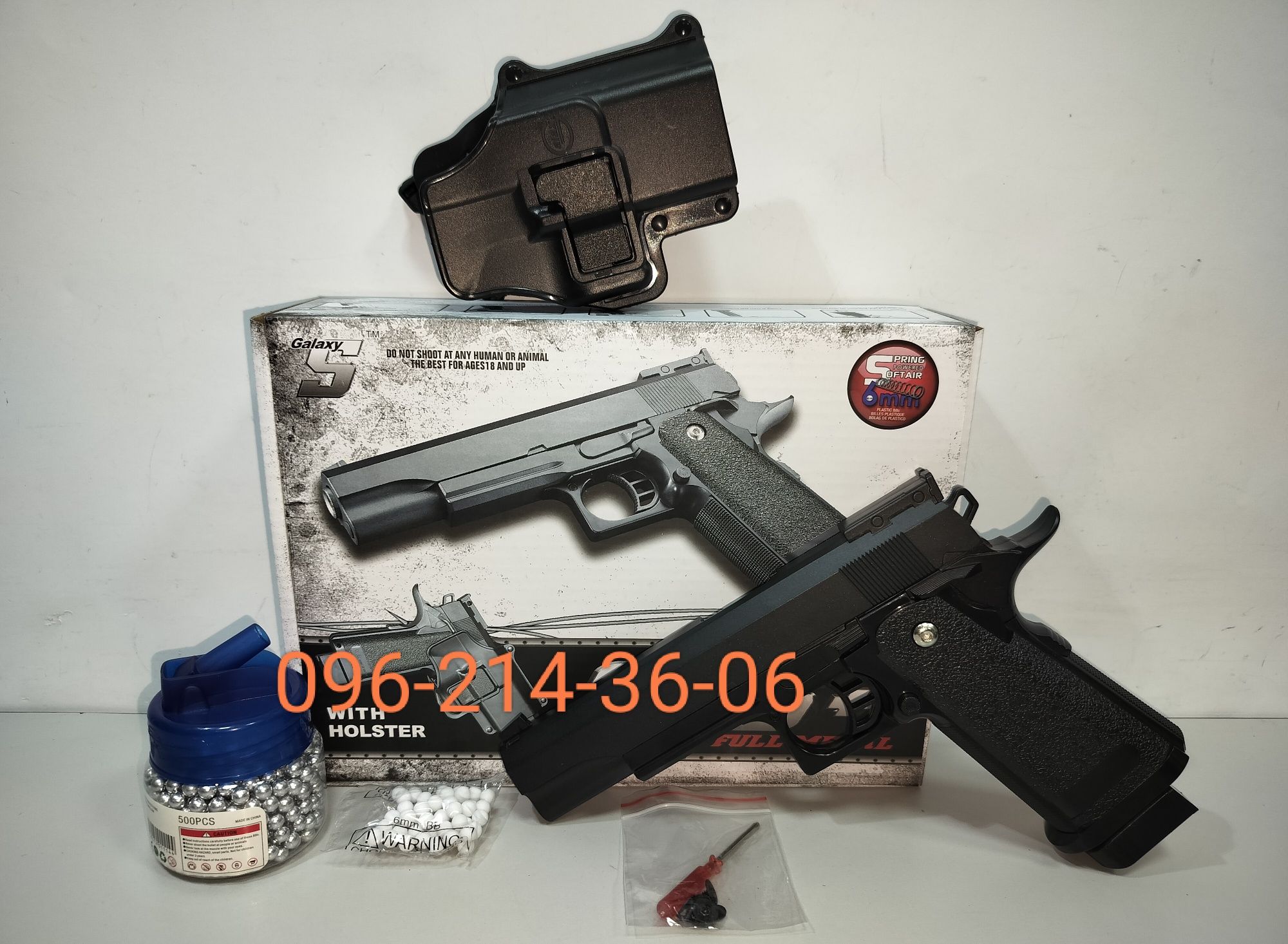 Детский металлический пистолет Colt 1911 с кобурой стреляет