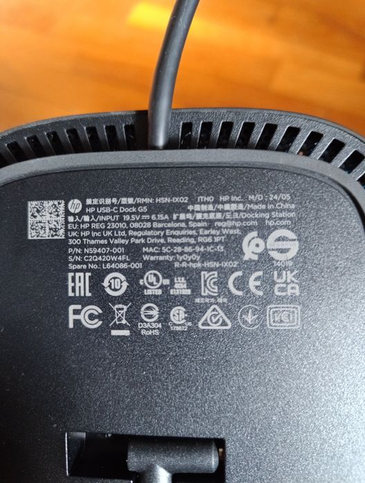 Docking Station HP USB-C G5 (5TW10AA) — Original, como nova