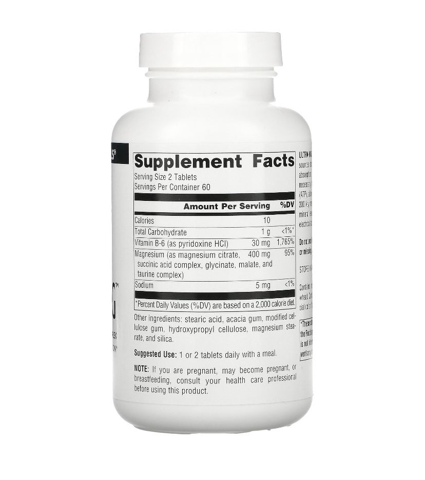 Source Naturals, Магний, Магне В6, Ultra-Mag, таблетки, капсулы