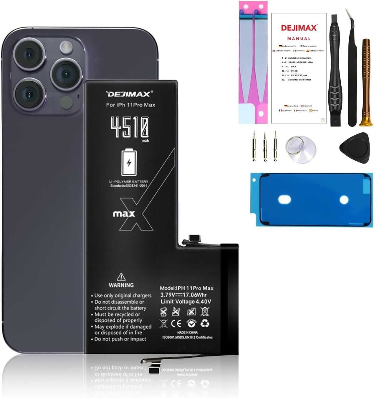 Bateria DEJIMAX 4510mAh iPhone 11 Pro Max - zestaw naprawczy narzędzi