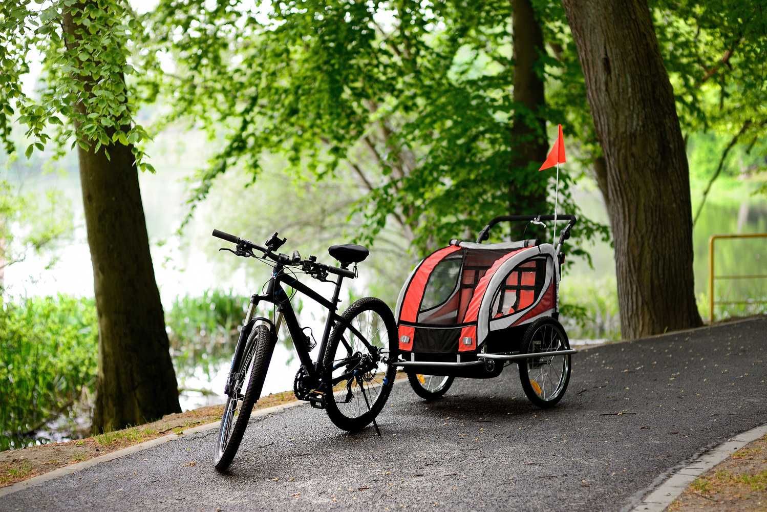 Przyczepka Rowerowa + Amortyzator 3w1+OŚWIETLENIE LED 2-osobowa+JOGGER