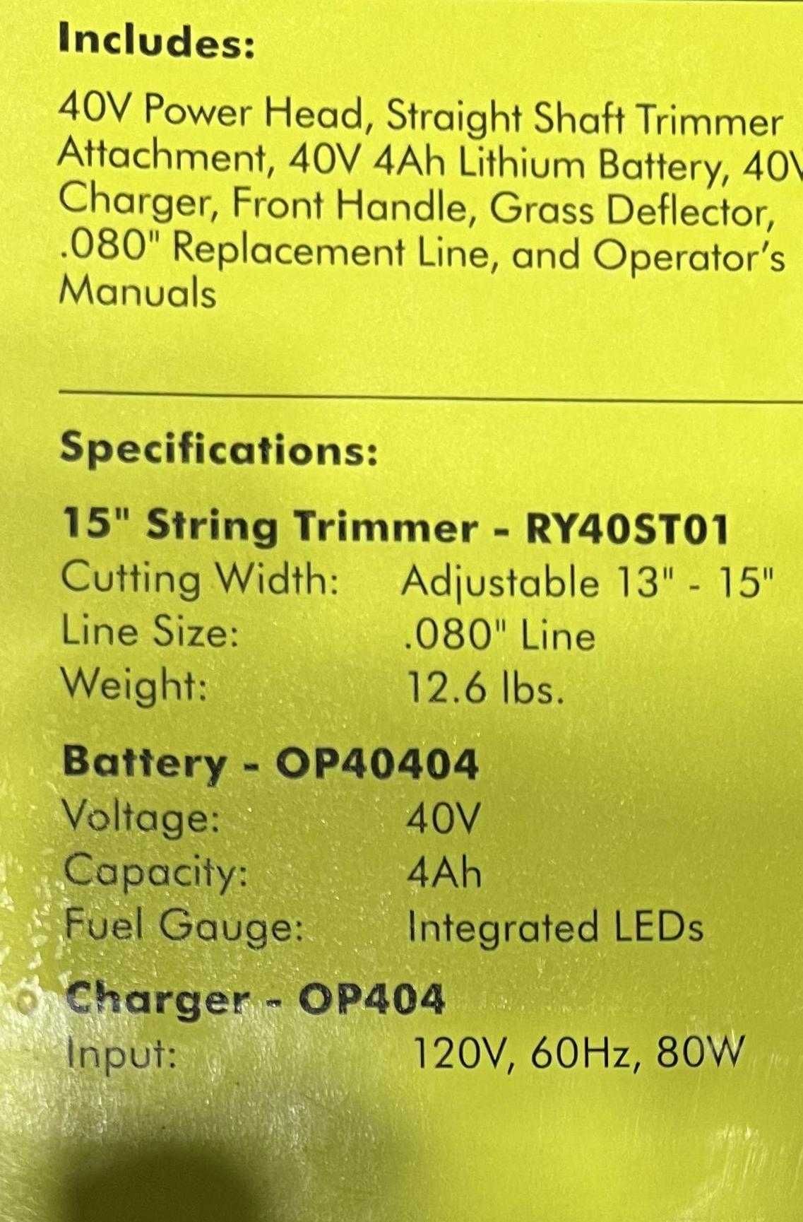 Безщітковий бездротовий потужний тример 40В Ryobi ry40st01k з США
