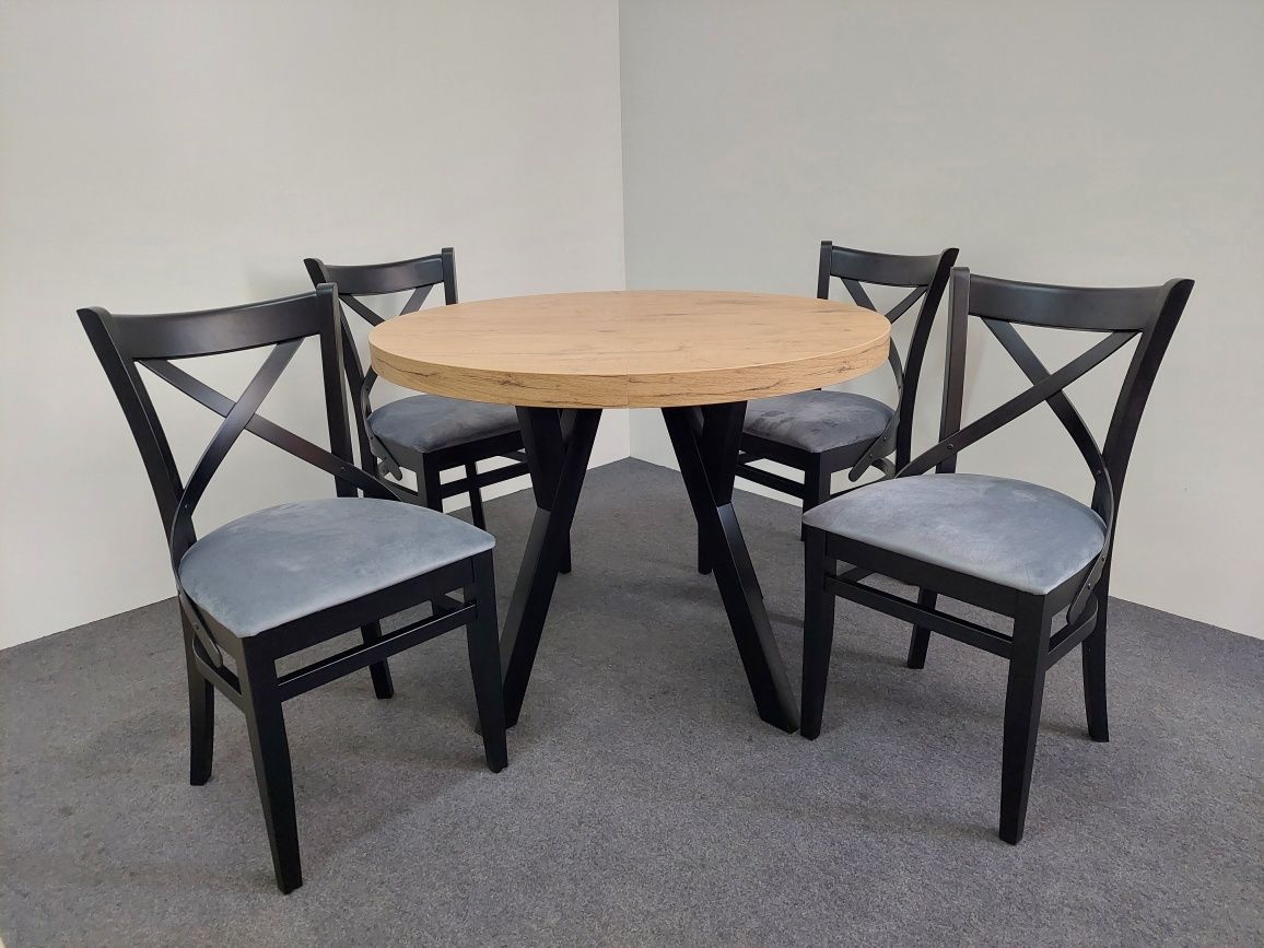 Nowy Zestaw Stół okrągły rozkładany + 4 krzesła tapicerowane producent