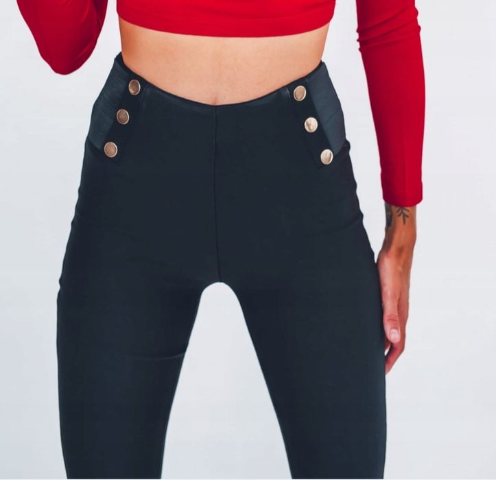 Nowe spodnie czarne jeansy z guzikami M 38