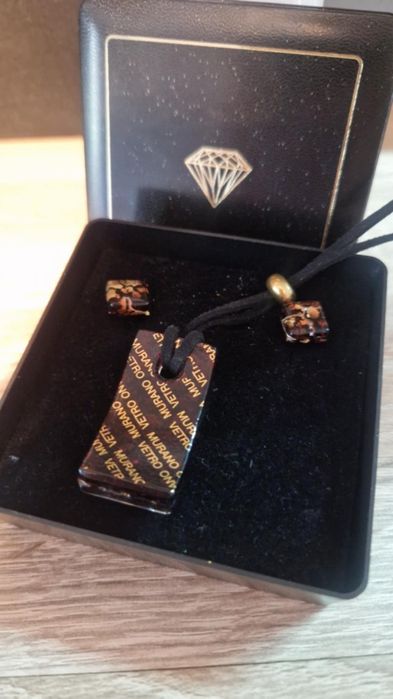 Komplet Naszyjnk+kolczyki Vetro Di Murano Kobalt na Rzemyku !! Piekne