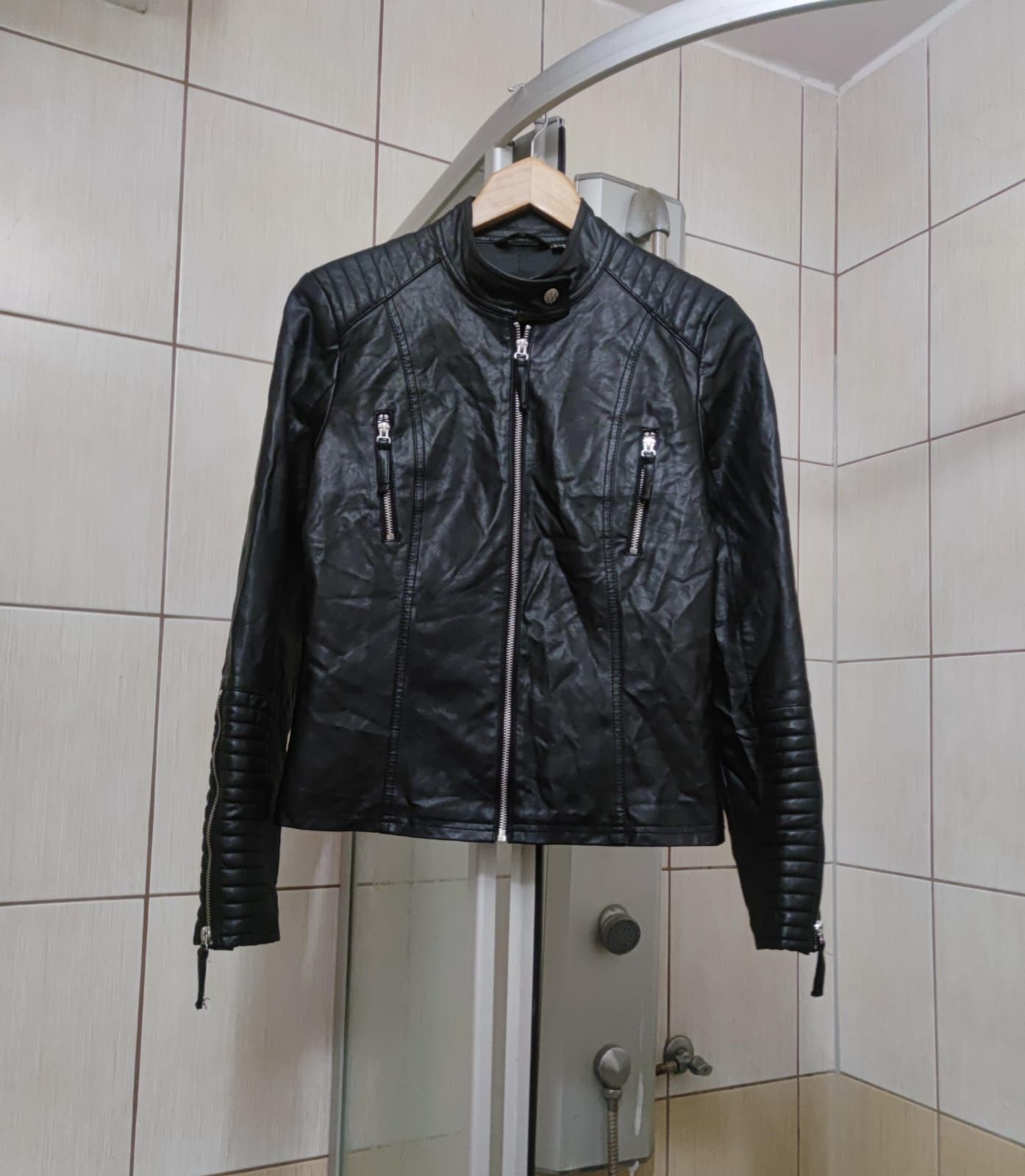 Ramoneska damska czarna L esmara motocyklowa kurtka ekologicznie skórz