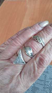 3 stare srebrne pierścionki PRL i później