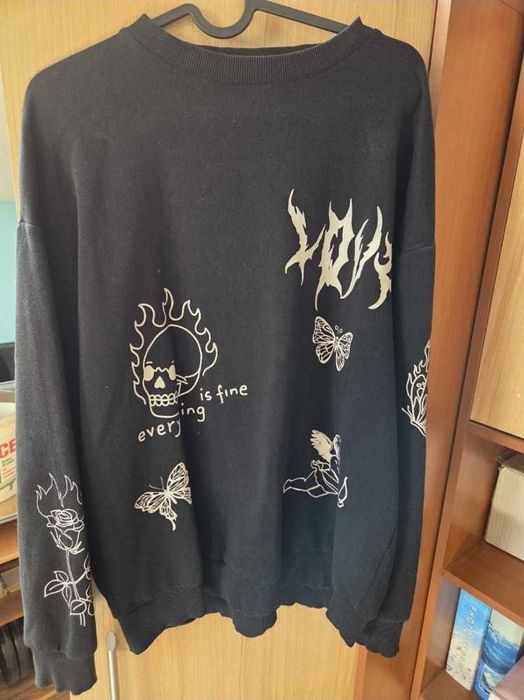 Bluza House Czarna Oversize Y2K Gothic Nadruki Rozm M